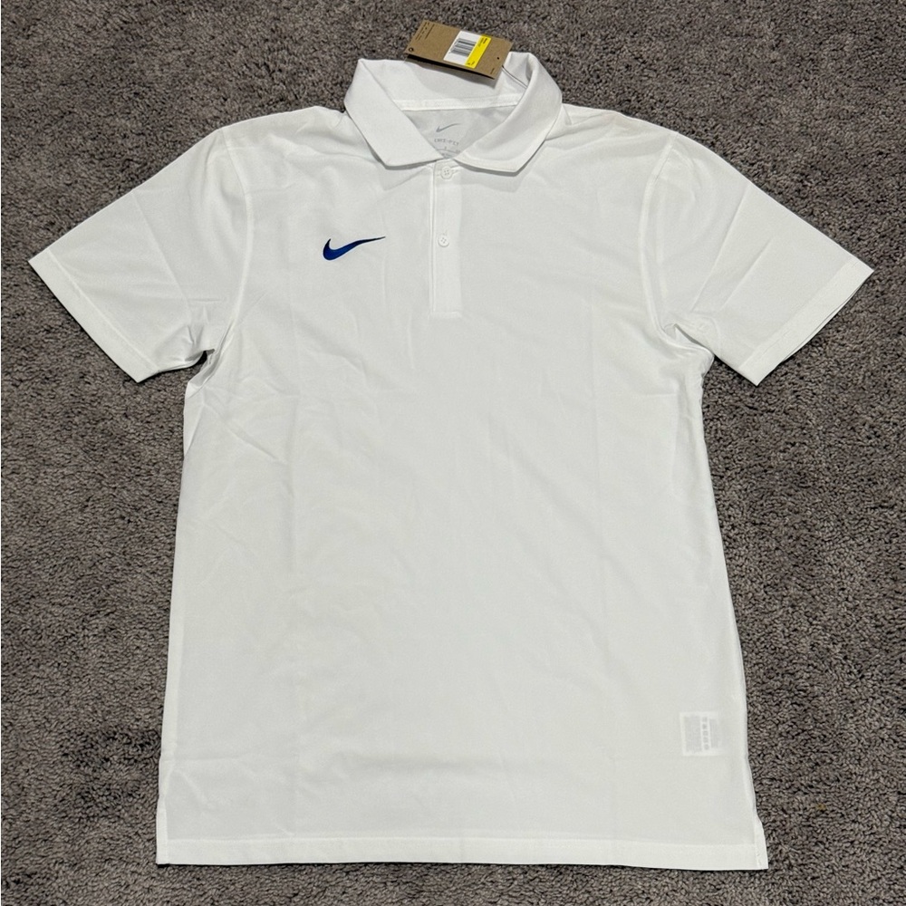 Nike Dri-Fit Coaches Sideline Polo Shirt FJ9554-107 White Navy Men Size Small
